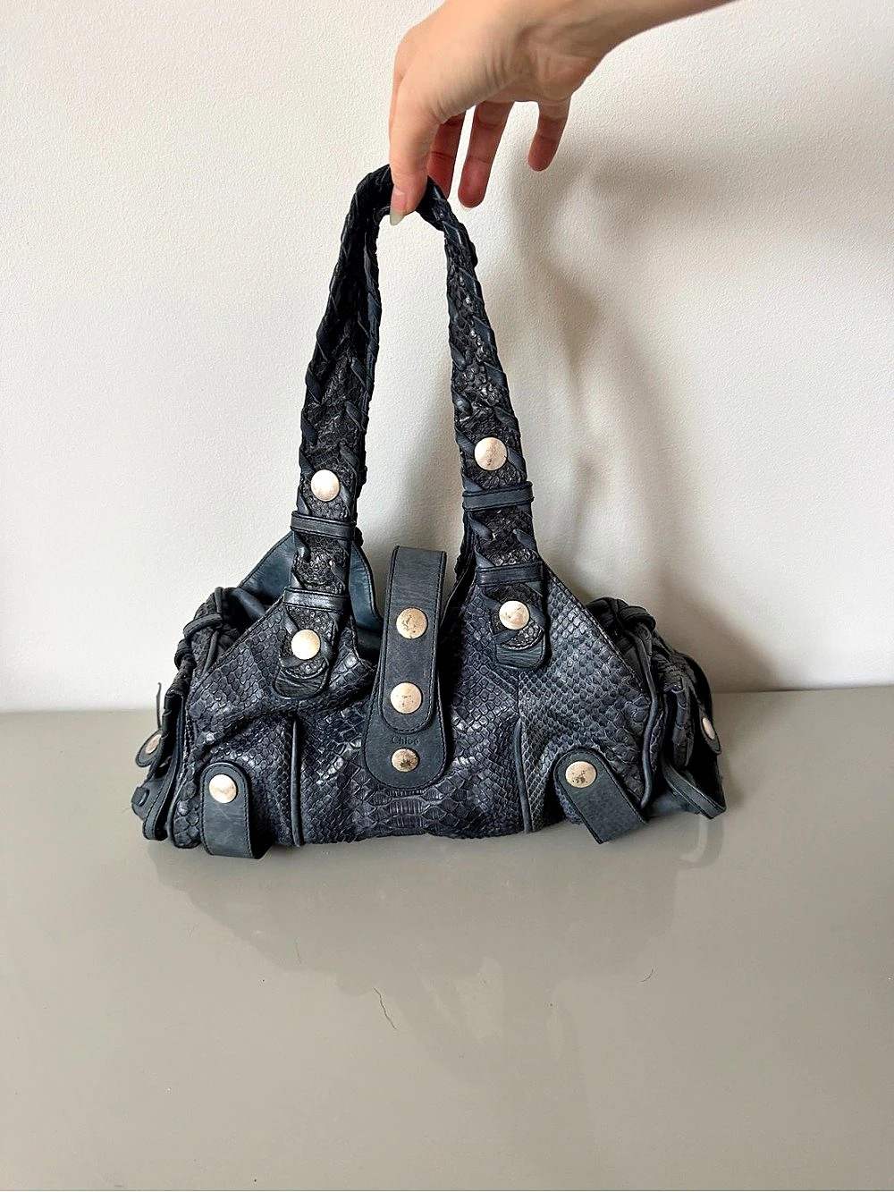 Chloé Silverado Python Shoulder Bag Blue